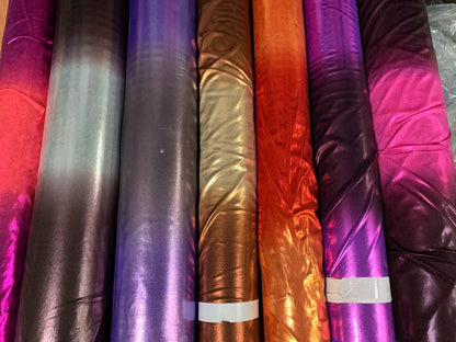 Ombré metallic 2tone All Over Foil Nylon Spandex 4way Stretch 58/60" Sold By The YD. Ships Worldwide From Los Angeles California USA.