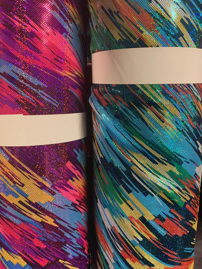 Swing swing design hologram metallic nylon spandex 4way stretch 58/60" Sold by the YD. Ships worldwide from Los Angeles California USA.