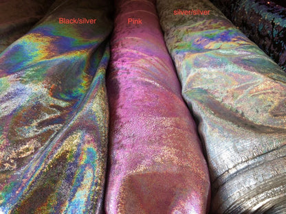 New heavy velvet with iridescent foggy foil 4way stretch 58/60" Sold by the YD. Ships worldwide from Los Angeles California USA.