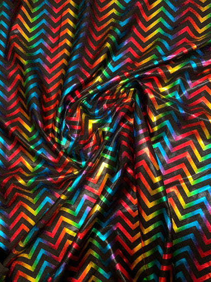 New foggy foil chevron design metallic nykin spandex 4way stretch 58/60" Sold by the YD. Ships worldwide from Los Angeles CA USA.