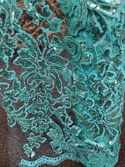 New lace with sequins beyonce design, Tiffany color 54/55" Sold by the yd. ships worldwide from Los Angeles California USA.