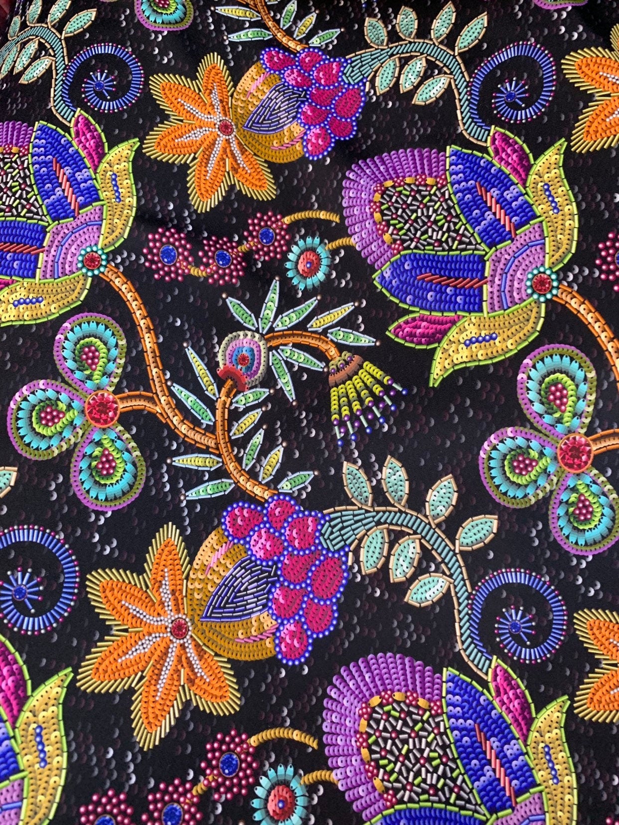 New print nylon spandex Angy flower design 4way stretch 58/60" Sold by the YD. Ships worldwide from Los Angeles California USA.