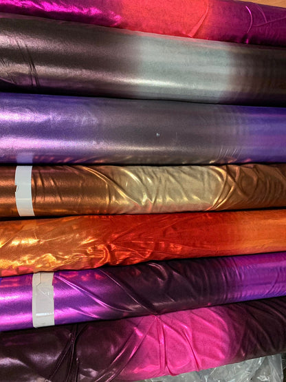 Ombré metallic 2tone All Over Foil Nylon Spandex 4way Stretch 58/60" Sold By The YD. Ships Worldwide From Los Angeles California USA.