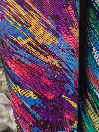 Swing swing design hologram metallic nylon spandex 4way stretch 58/60" Sold by the YD. Ships worldwide from Los Angeles California USA.