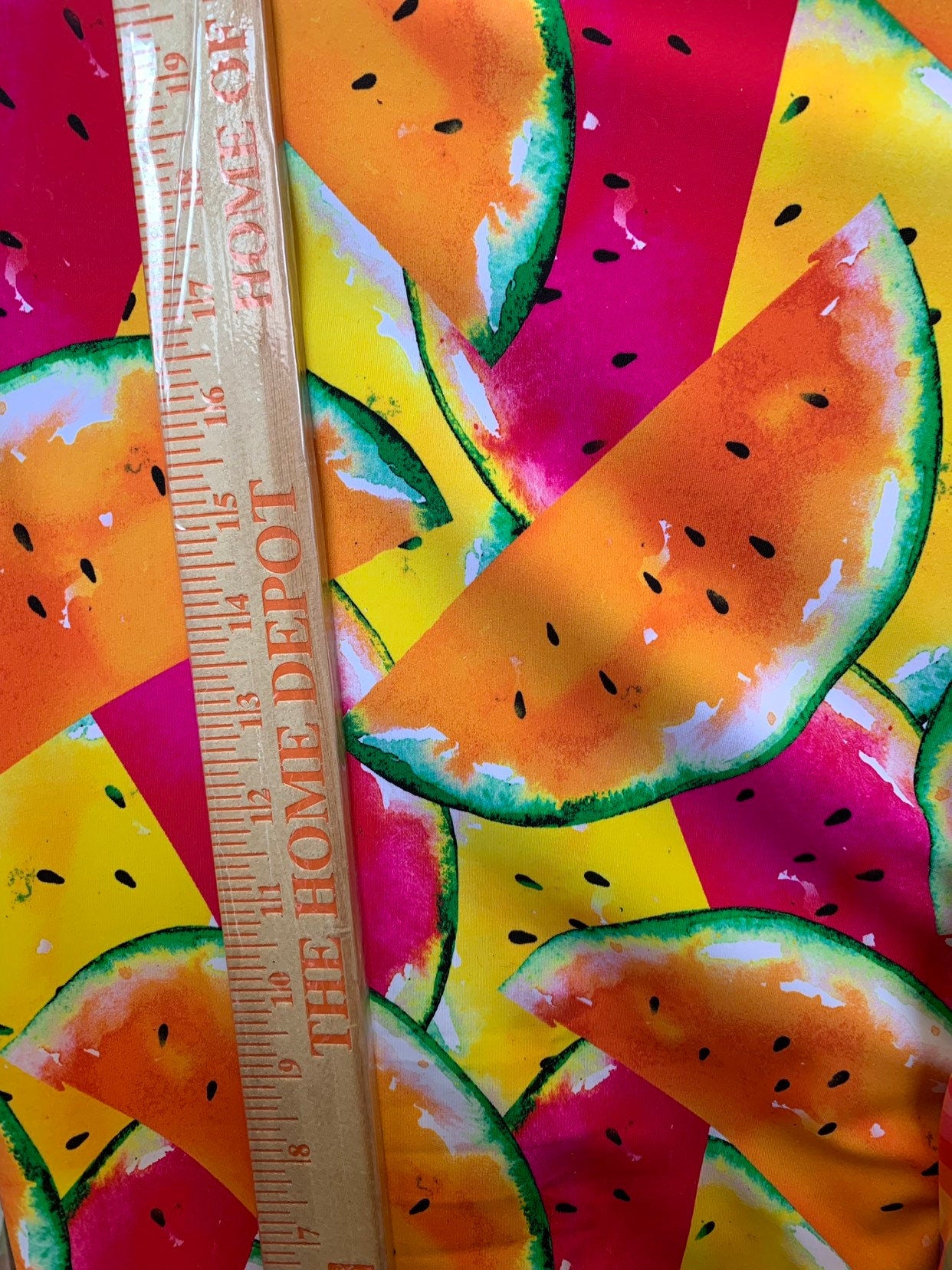 New watermelon design print on heavy nylon spandex  4way stretch 58/60" Sold by the YD. Ships worldwide from Los Angeles California USA.