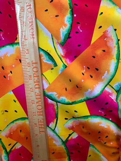 New watermelon design print on heavy nylon spandex  4way stretch 58/60" Sold by the YD. Ships worldwide from Los Angeles California USA.