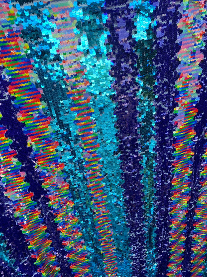 New sequins sapphire multicolor stripes design 2way stretch mesh base 57/58" Sold by the YD. Ships worldwide from Los Angeles California USA