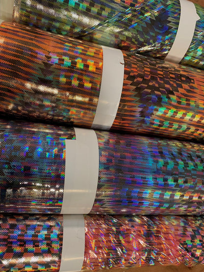 New 3D hologram diamond design iridescent metallic nylon spandex 4way stretch 58/60" Sold by the YD. Ships worldwide from Los Angeles CA USA