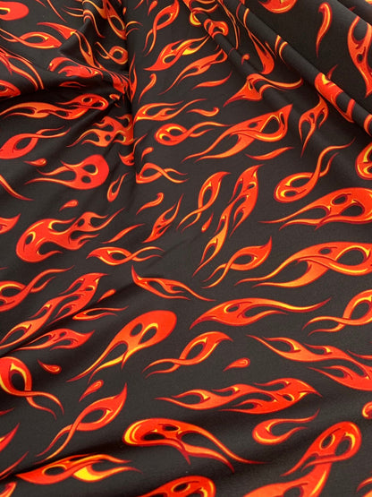 New modern fire flame design print on heavy nylon spandex 4way stretch 58/60" Sold by the YD. Ships worldwide from Los Angeles California.