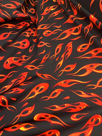 New modern fire flame design print on heavy nylon spandex 4way stretch 58/60" Sold by the YD. Ships worldwide from Los Angeles California.