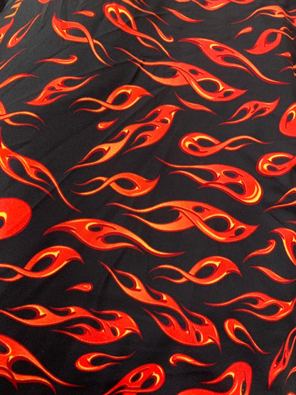 New modern fire flame design print on heavy nylon spandex 4way stretch 58/60" Sold by the YD. Ships worldwide from Los Angeles California.