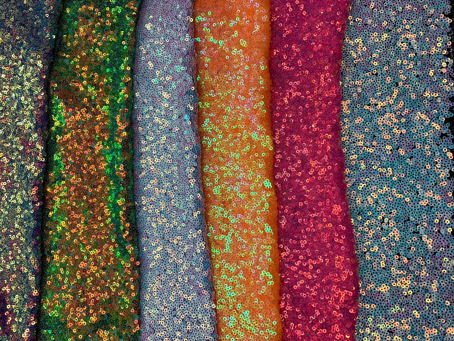 New iridescent mini disco sequins 3mm on stretch mesh 4way 58/60" Sold by the YD. Ships worldwide from Los Angeles California USA.