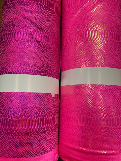 New fever snake design iridescent hologram foil on nylon spandex 4way stretch 58/60" Sold by the YD. Ships worldwide from Los Angeles CA.