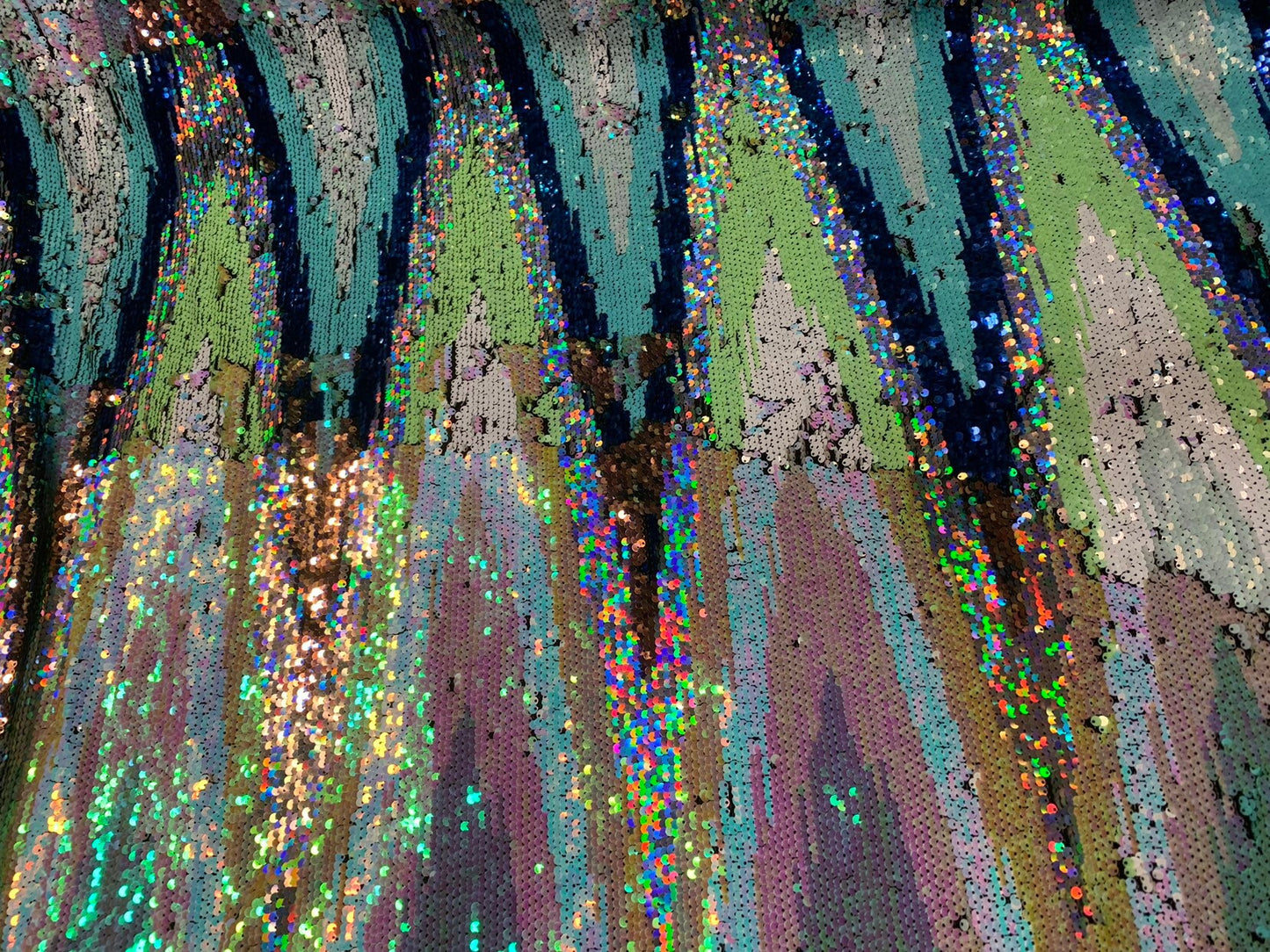 ZIGZAG modern iridescent reversible sequins multicolor on Lycra base 2way 55/57" Sold by the YD. Ships worldwide from Los Angeles CA.