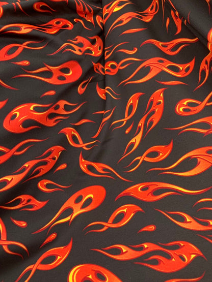 New modern fire flame design print on heavy nylon spandex 4way stretch 58/60" Sold by the YD. Ships worldwide from Los Angeles California.