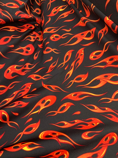 New modern fire flame design print on heavy nylon spandex 4way stretch 58/60" Sold by the YD. Ships worldwide from Los Angeles California.