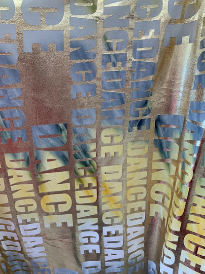 New all over foil tie dye dance design Metallic nylon spandex 4way stretch 58/60" Sold by the YD. Ships worldwide from Los Angeles CA USA.