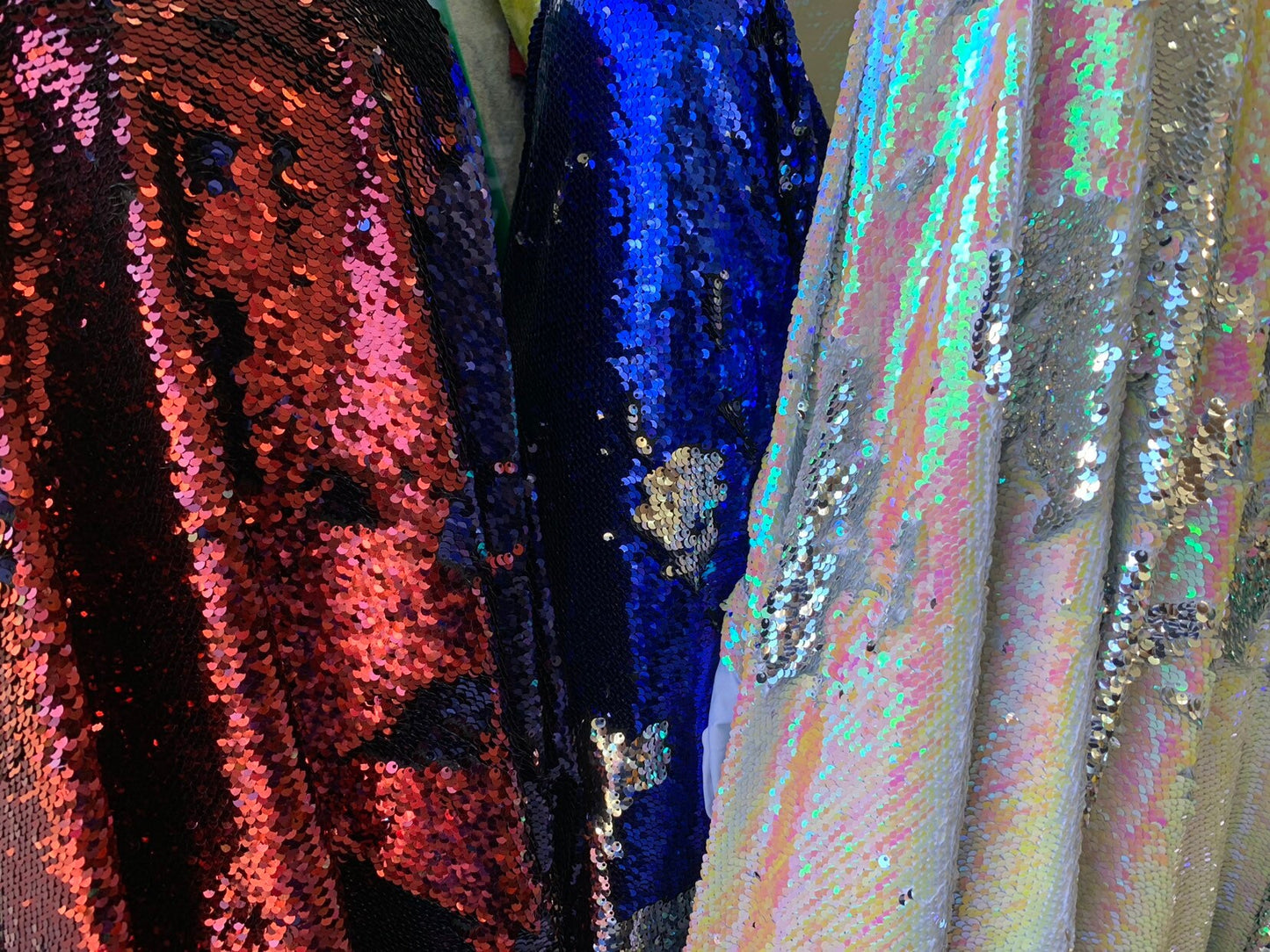 New colors mermaid reversible sequins doble face flip up sequins-shining sequins on spandex base 2way stretch 58/60" Sold by the YD.