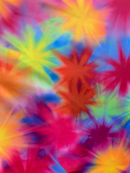 New tie dye multi stars design print on heavy nylon spandex 4way stretch 58/60" Sold by the YD. Ships worldwide from Los Angeles California