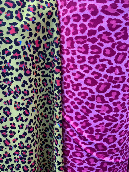 New leopard design print on nylon spandex 4way stretch 58/60" Sold by the YD. Ships worldwide from Los Angeles California USA.