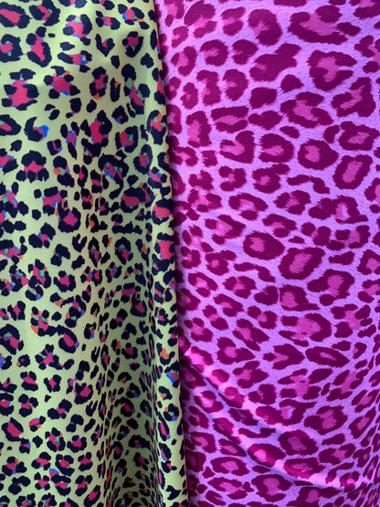 New leopard design print on nylon spandex 4way stretch 58/60" Sold by the YD. Ships worldwide from Los Angeles California USA.