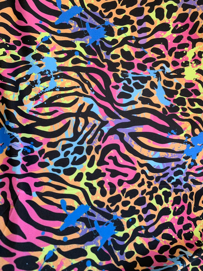 New multiple animal print design on heavy nylon spandex 4way stretch 58/60" Sold by the YD. Ships worldwide from Los Angeles California USA.