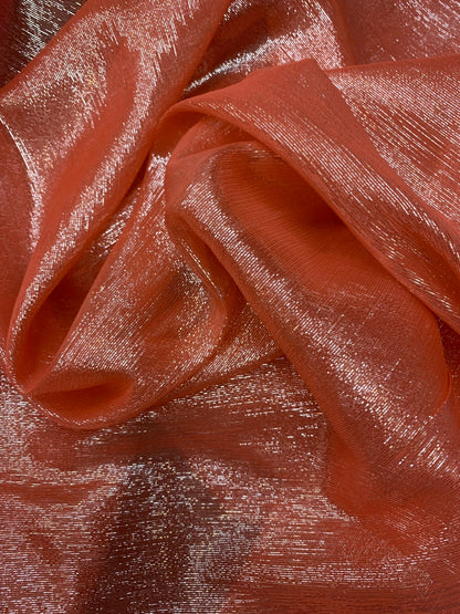 Silk metallic chiffon coral/silver 2way Stretch 44/45" Sold by the YD. Ships worldwide from Los Ángeles California USA.