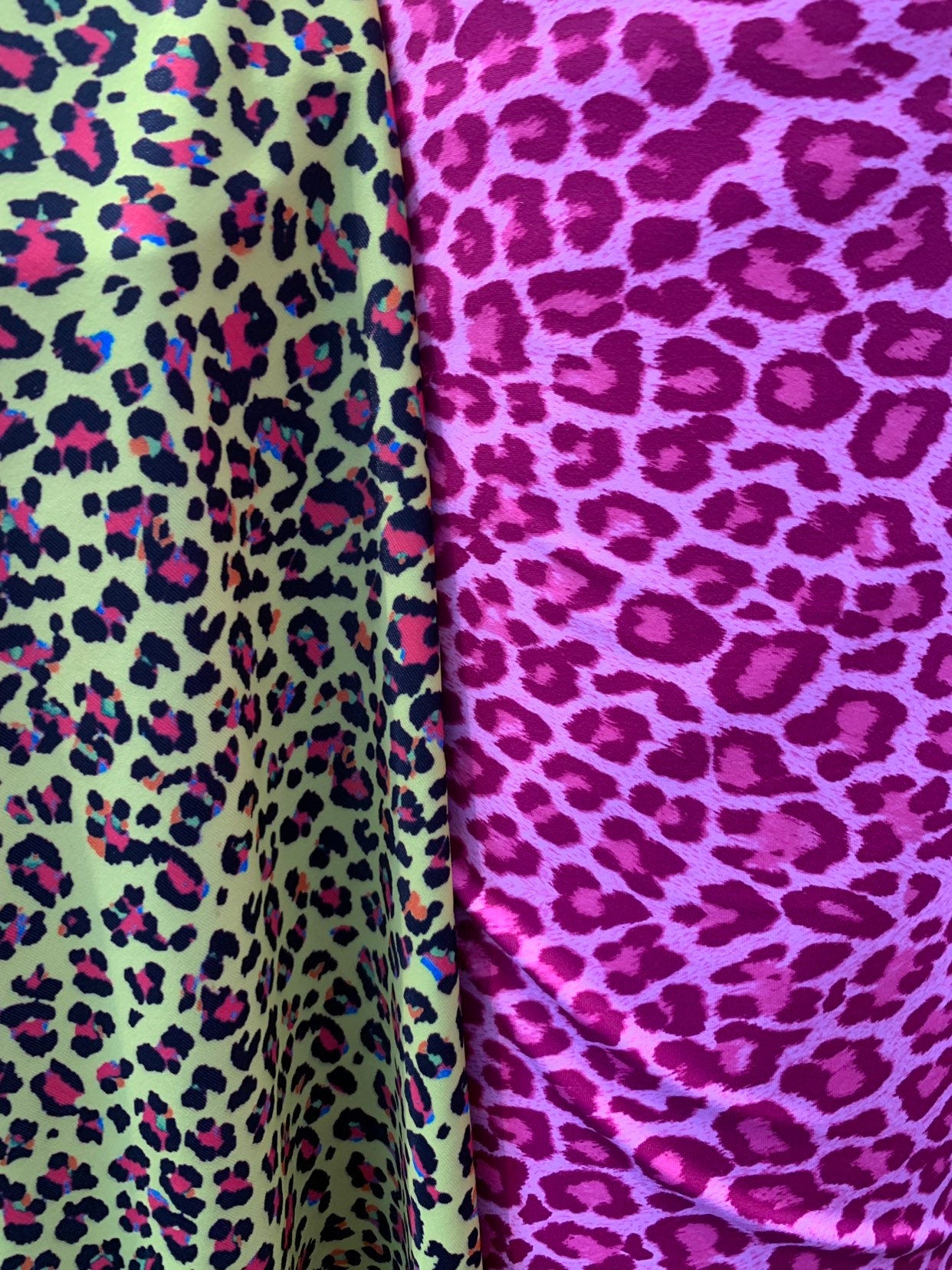 New leopard design print on nylon spandex 4way stretch 58/60" Sold by the YD. Ships worldwide from Los Angeles California USA.