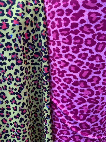 New leopard design print on nylon spandex 4way stretch 58/60" Sold by the YD. Ships worldwide from Los Angeles California USA.