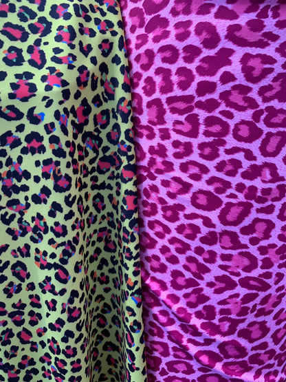 New leopard design print on nylon spandex 4way stretch 58/60" Sold by the YD. Ships worldwide from Los Angeles California USA.