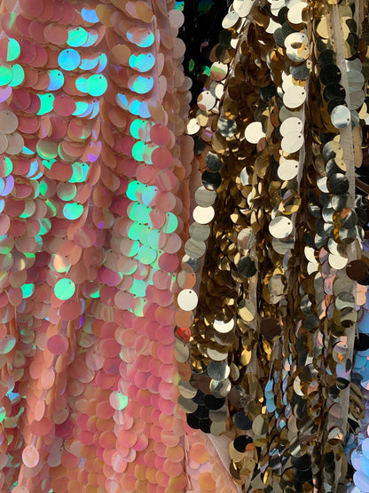 New mermaid Sequins with Big Paillette Sequins On Stretch Mesh 2-Way Stretch 58/60" Sold BY The YD. Ships Worldwide From Los Ángeles Ca.