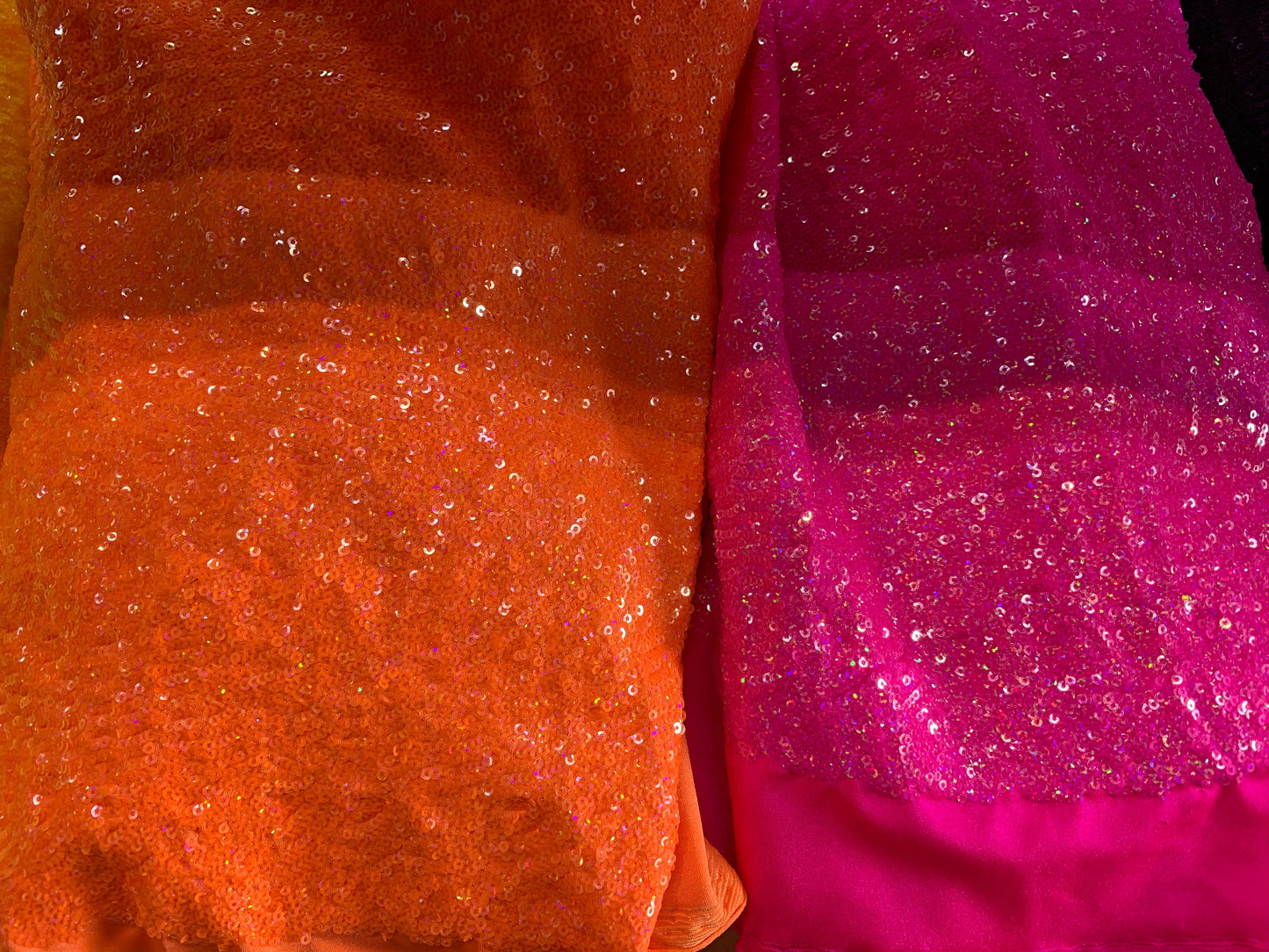 New shining glitz sequins Cosmic glow design sewn onto solid spandex 4way stretch 58/60" Sold by the YD. Ships worldwide from Los Angeles CA