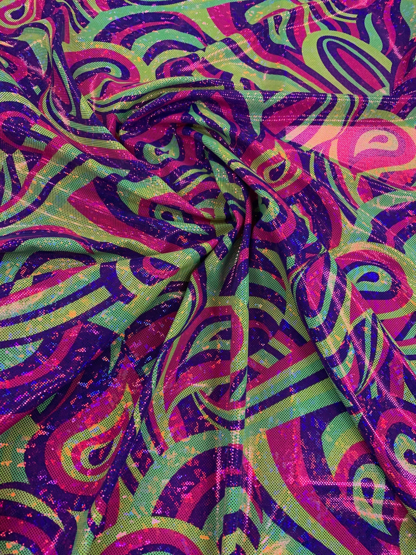 New Modern Paisley Design Hologram Metallic Nylon Spandex 4-Way Stretch 58/60" Sold By The Yd. Ships Worldwide From Los Angeles California.