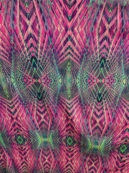 New 3D Geometric Design Pink/Green  Nylon Spandex  4-Way Stretch 58/60" Sold By The YD. Ships Worldwide From Los Angeles California USA.