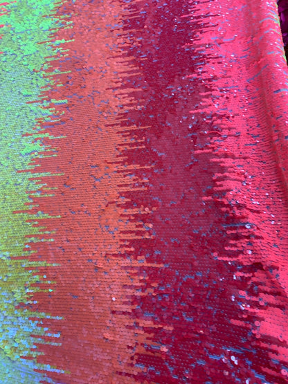 New iridescent rainbow sequins all over on stretch mesh 2way 58/60" Sold by the YD. Ships worldwide from Los Angeles California USA.