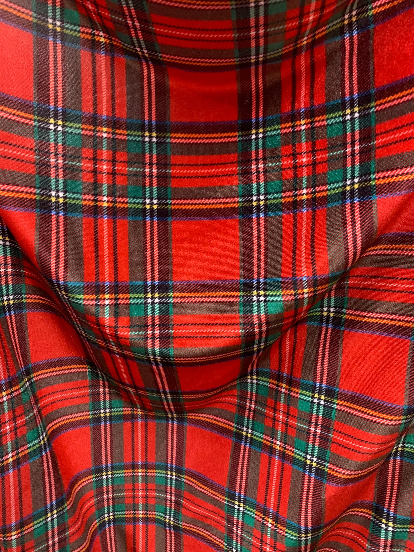 New Christmas Red Plaid Design Print On Heavy Stretch Velvet 4-Way 58/60" Sold By The YD. Ships Worldwide From Los Angeles California USA.