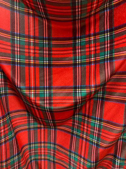 New Christmas Red Plaid Design Print On Heavy Stretch Velvet 4-Way 58/60" Sold By The YD. Ships Worldwide From Los Angeles California USA.