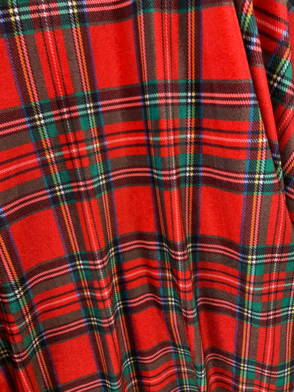 New Christmas Red Plaid Design Print On Heavy Stretch Velvet 4-Way 58/60" Sold By The YD. Ships Worldwide From Los Angeles California USA.