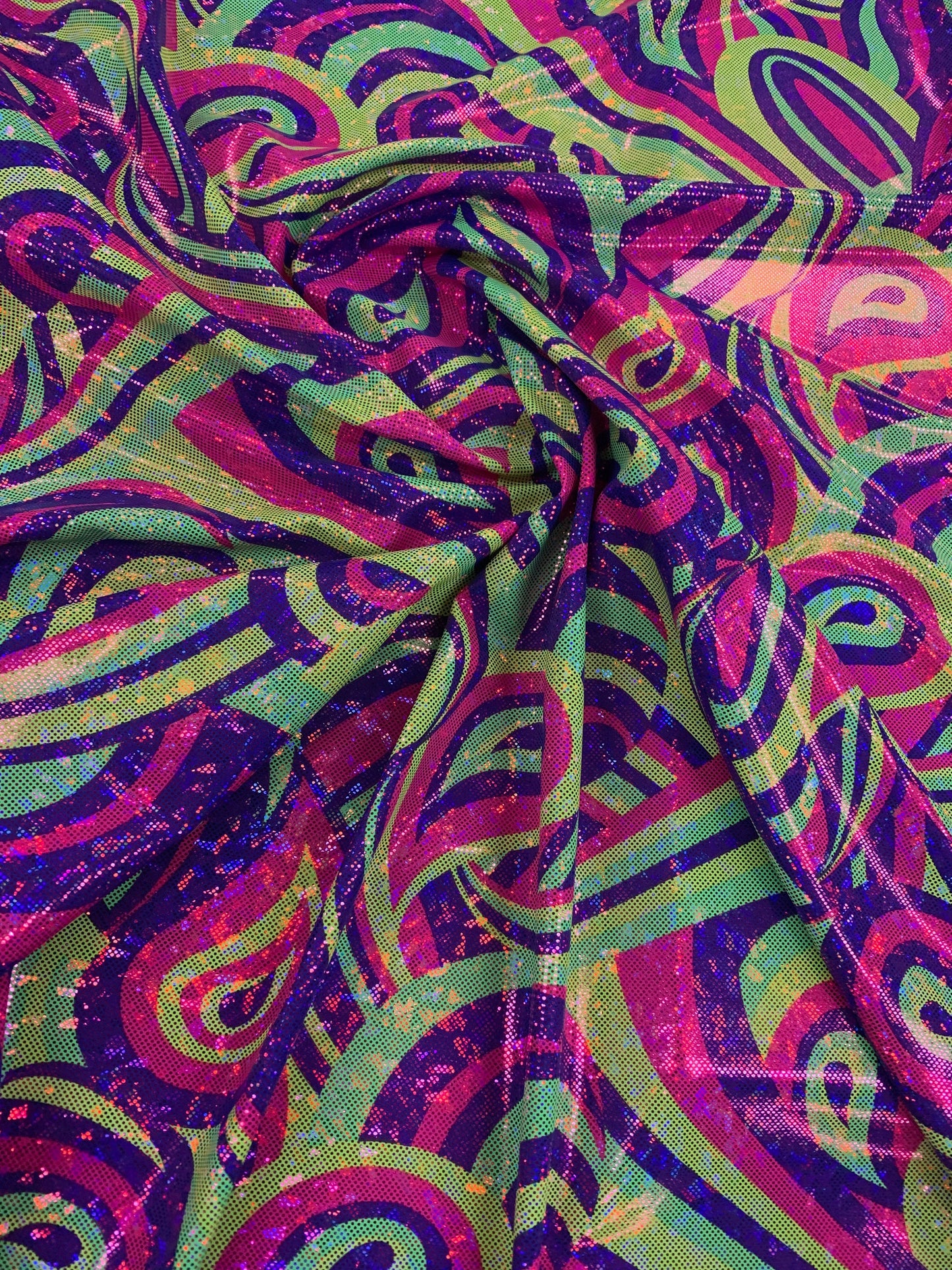 New Modern Paisley Design Hologram Metallic Nylon Spandex 4-Way Stretch 58/60" Sold By The Yd. Ships Worldwide From Los Angeles California.