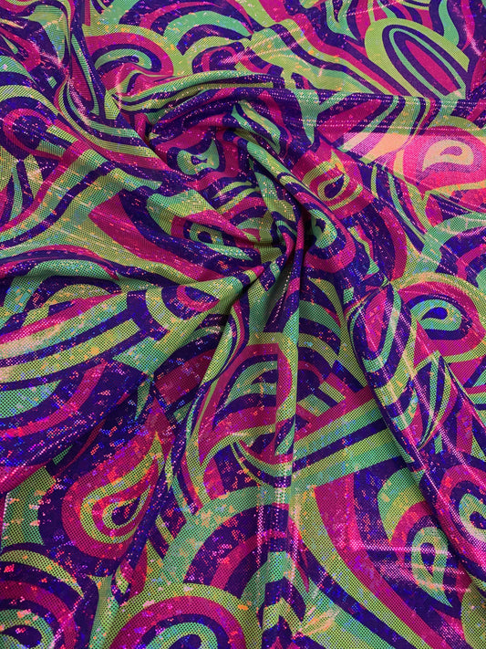 New Modern Paisley Design Hologram Metallic Nylon Spandex 4-Way Stretch 58/60" Sold By The Yd. Ships Worldwide From Los Angeles California.