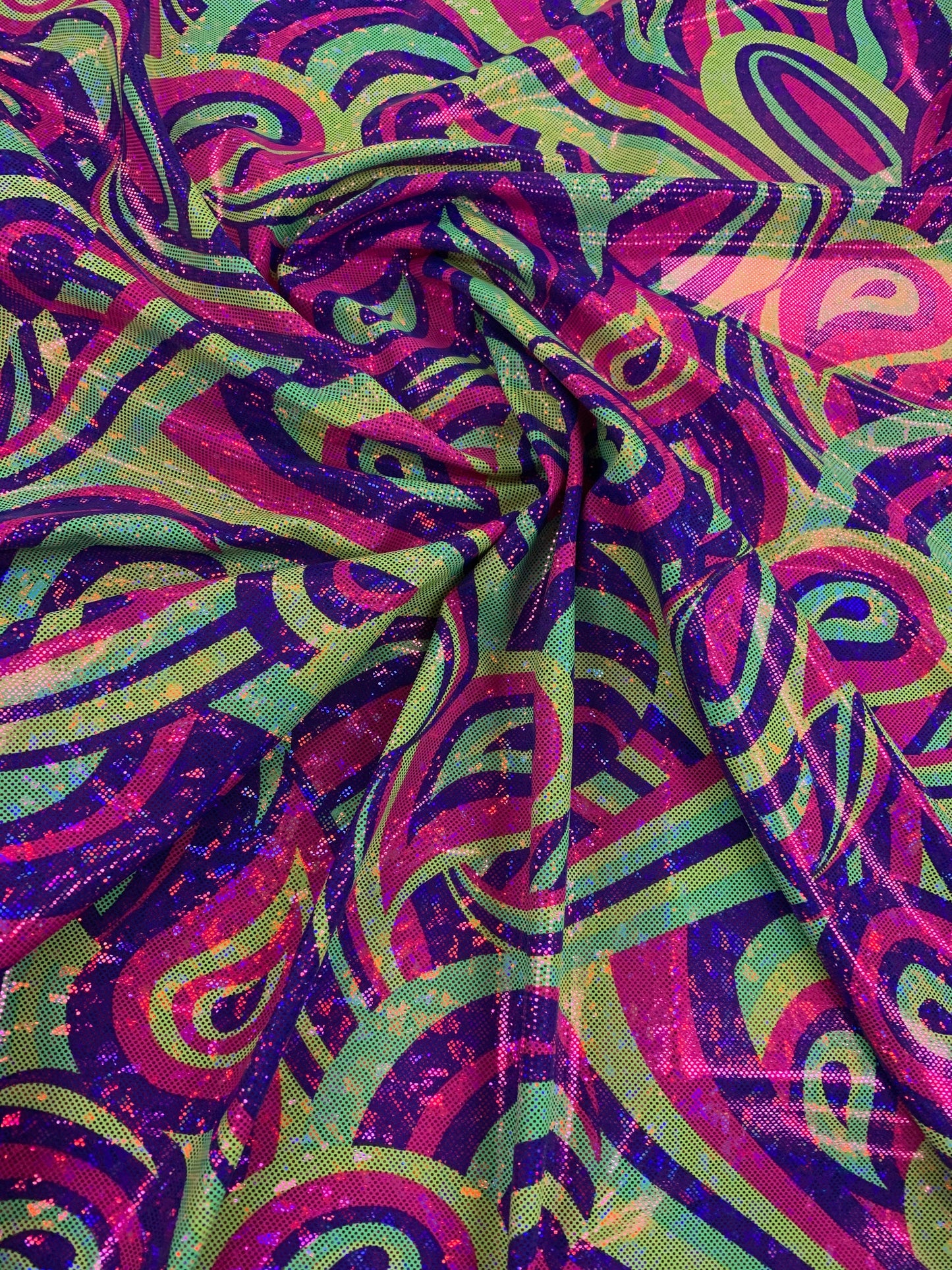 New Modern Paisley Design Hologram Metallic Nylon Spandex 4-Way Stretch 58/60" Sold By The Yd. Ships Worldwide From Los Angeles California.