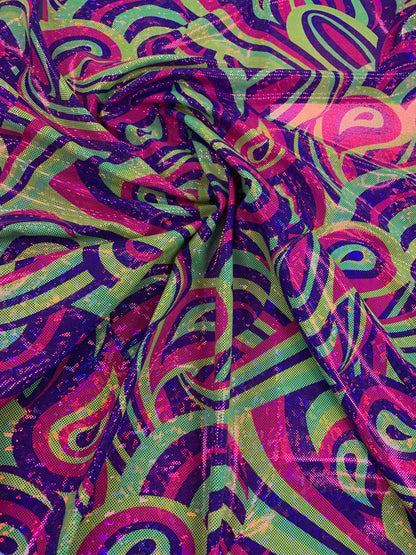 New hologram spandex Paisley abstract design 2tone 4way stretch 58/60" Sold by the YD. Ships worldwide from Los Angeles California USA