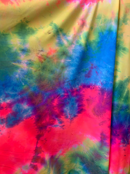 New Tie Dye Multicolor Print On Heavy Nylon Spandex 4-Way Stretch 58/60" Sold By The YD. Ships Worldwide From Los Angeles California USA.