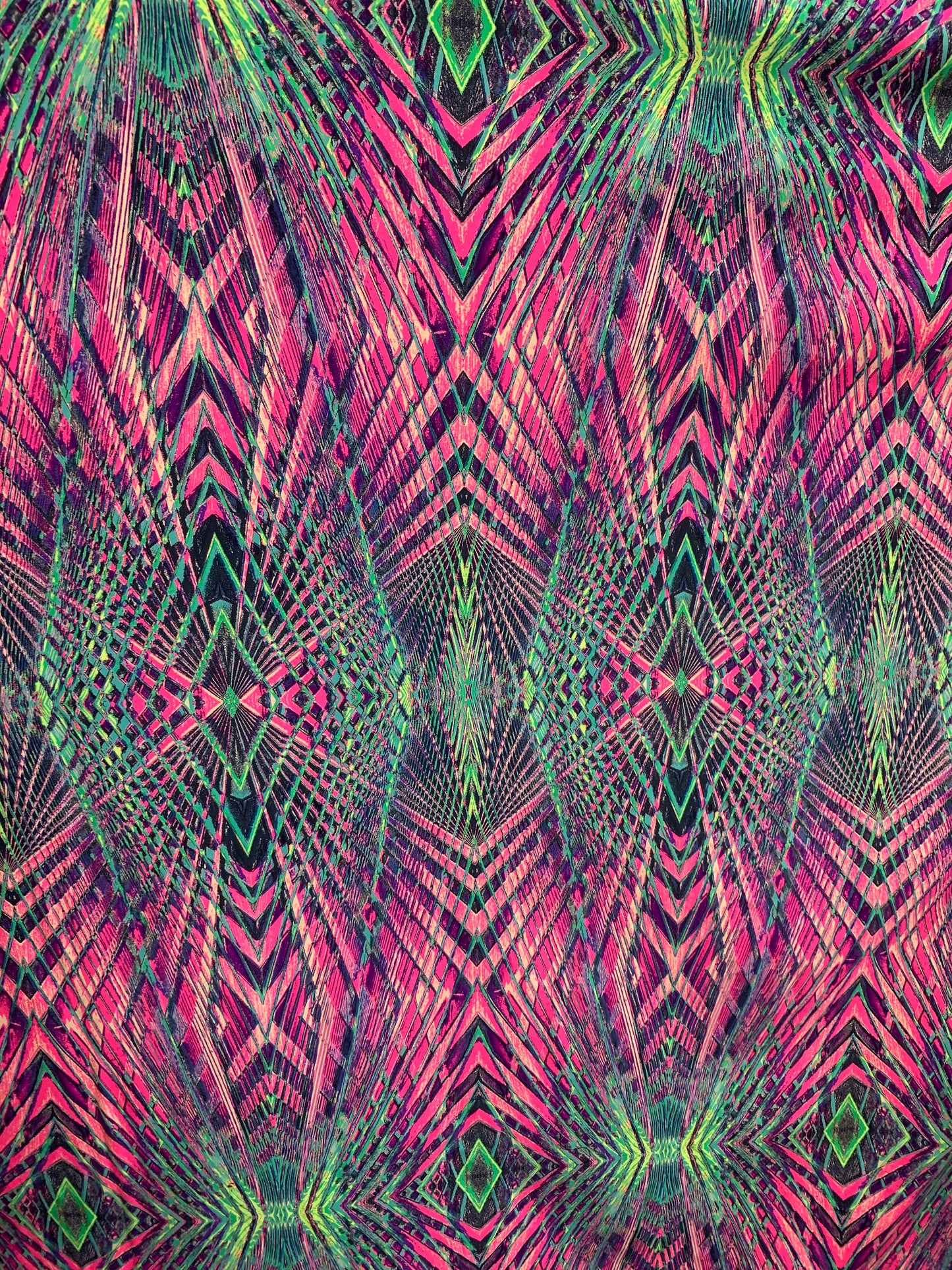 New 3D Geometric Design Pink/Green  Nylon Spandex  4-Way Stretch 58/60" Sold By The YD. Ships Worldwide From Los Angeles California USA.