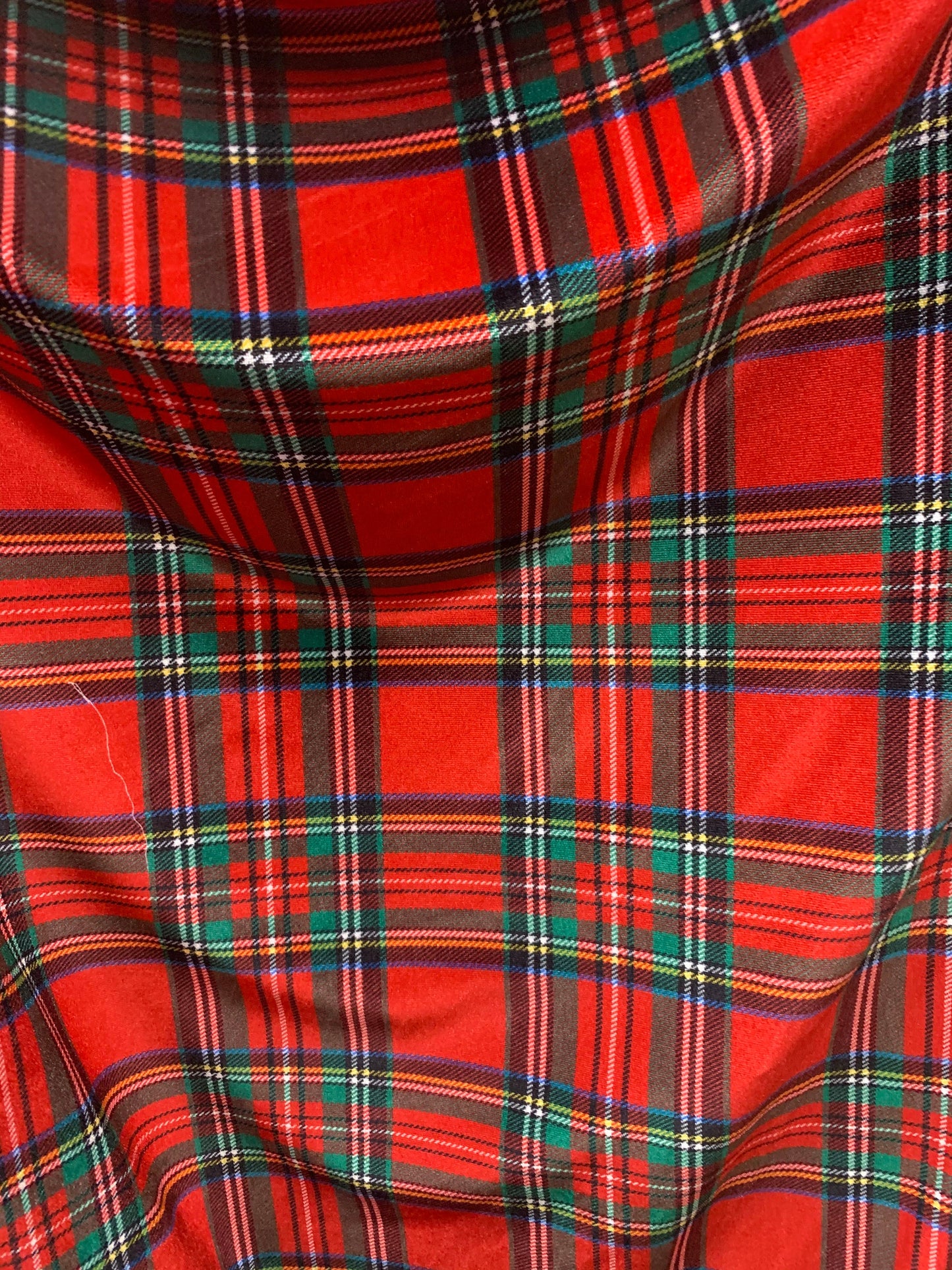 New Christmas Red Plaid Design Print On Heavy Stretch Velvet 4-Way 58/60" Sold By The YD. Ships Worldwide From Los Angeles California USA.