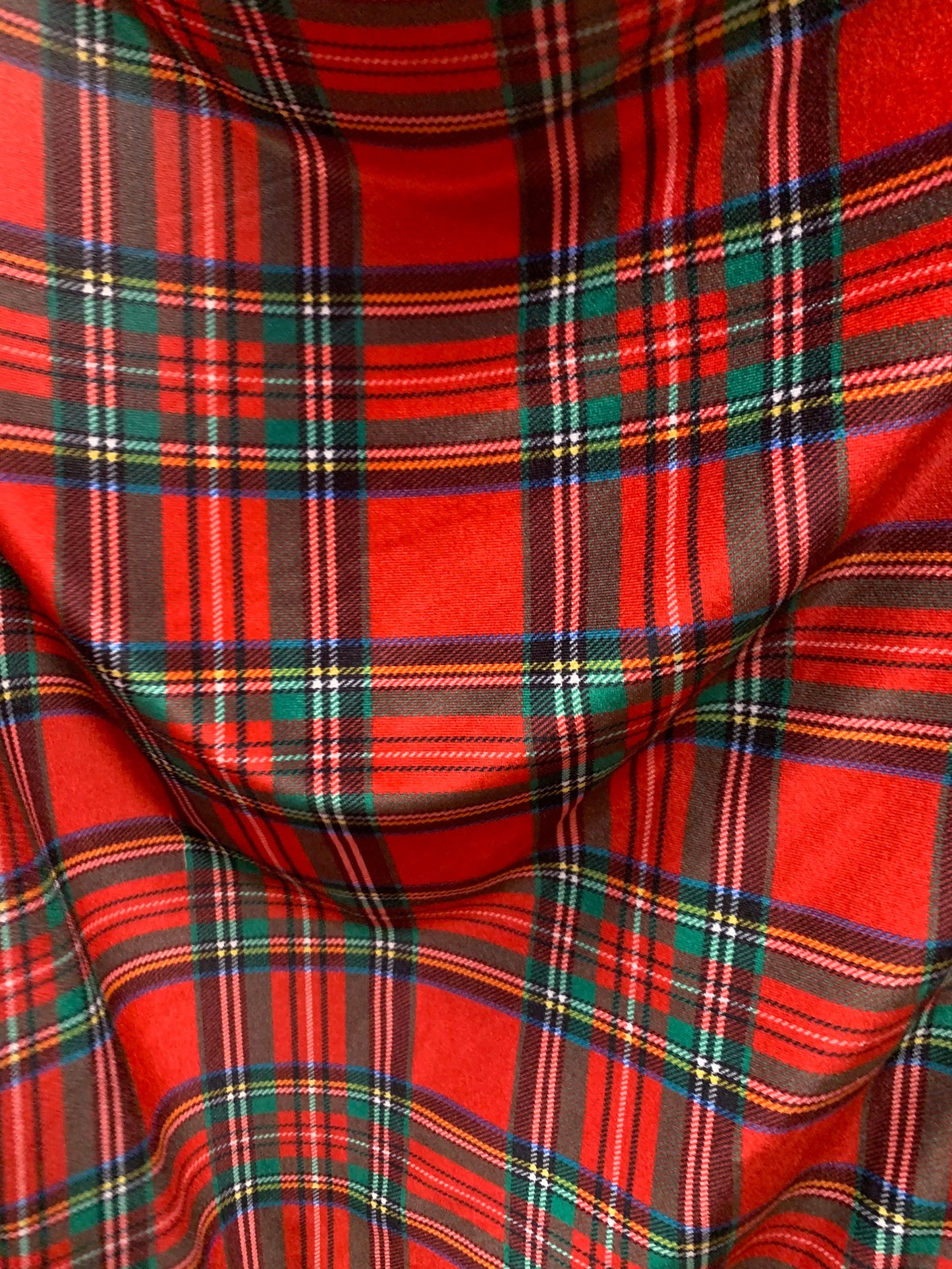 New Christmas Red Plaid Design Print On Heavy Stretch Velvet 4-Way 58/60" Sold By The YD. Ships Worldwide From Los Angeles California USA.