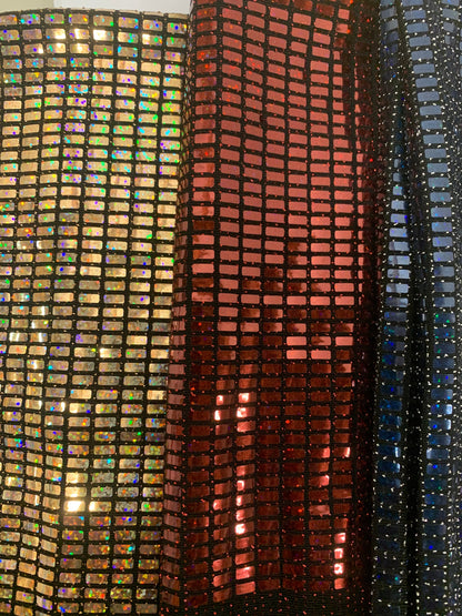 New Metallic geometric sequins rectangular design 2-way stretch 58/60" Sold by the YD. Ships worldwide from Los Angeles California USA.