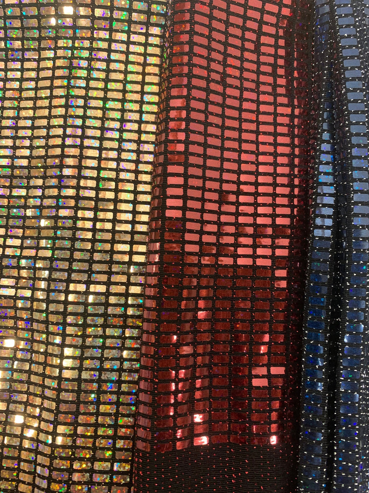 New Metallic geometric sequins rectangular design 2-way stretch 58/60" Sold by the YD. Ships worldwide from Los Angeles California USA.