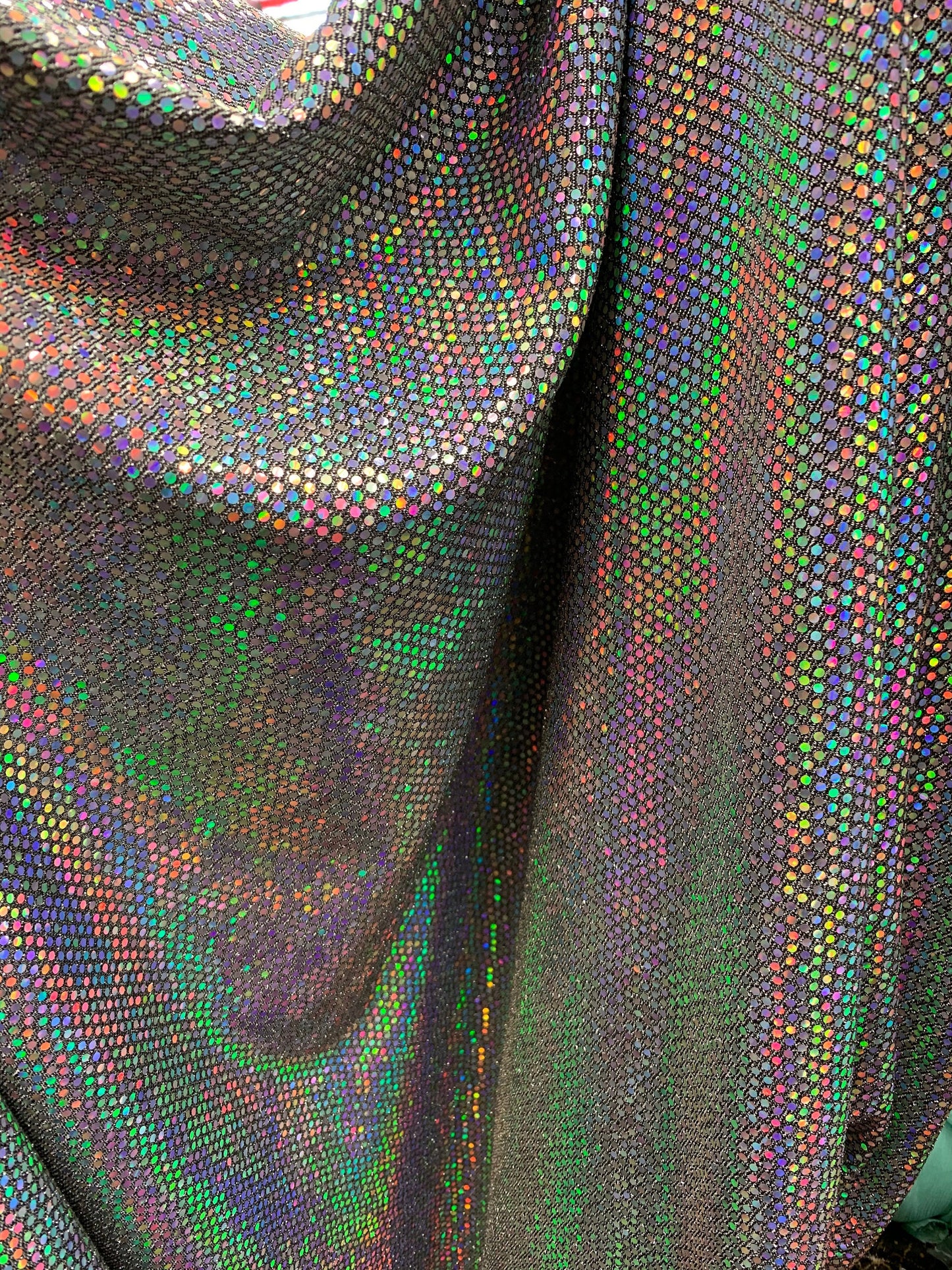 New metallic fabric with iridescent mini sequins all over 2-way Stretch 58/60” Sold by the YD. Ships worldwide from Los Angeles California.