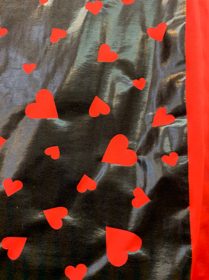 New metallic nylon spandex heart design Black/red all over foil 4-way stretch 58/60” Sold by the YD. Ships worldwide from Los Angeles CA USA